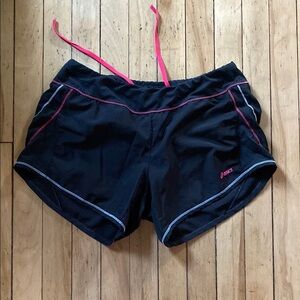 Asics Black and Pink Athletic Shorts with Elastic Waistband